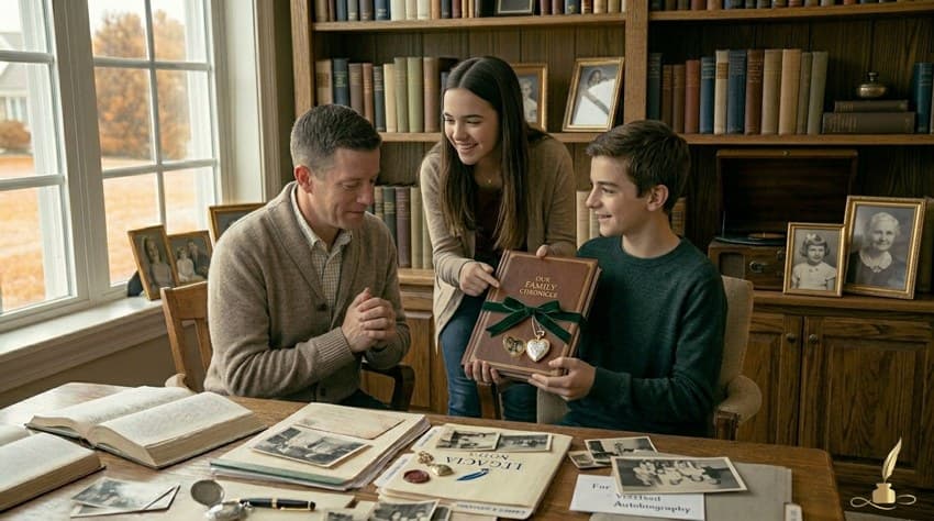 A father receiving a thoughtful gift that preserves memories and family stories.