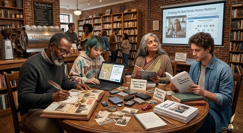 A family comparing a tribute-style memorial platform with a biography-first storytelling service.